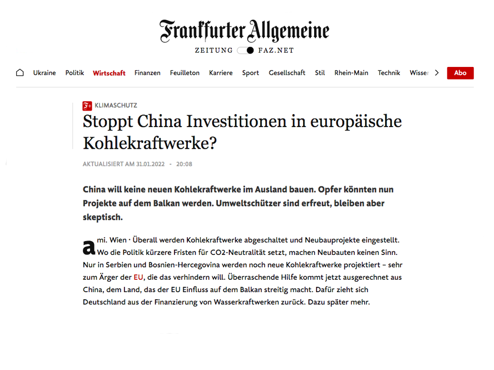 Frankfurter Allgemeine: Stoppt China Investitionen in europäische Kohlekraftwerke?
