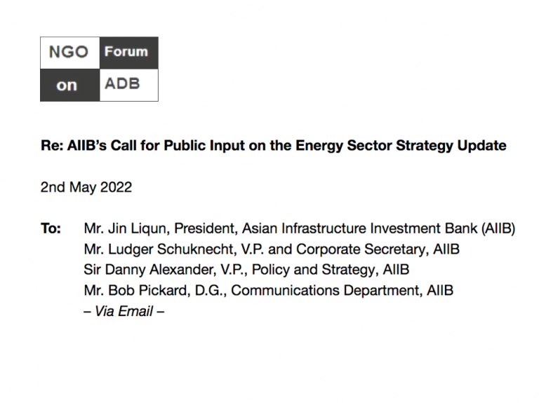 Civil Society Response to AIIB Call for Input on the Energy Sector Strategy Update