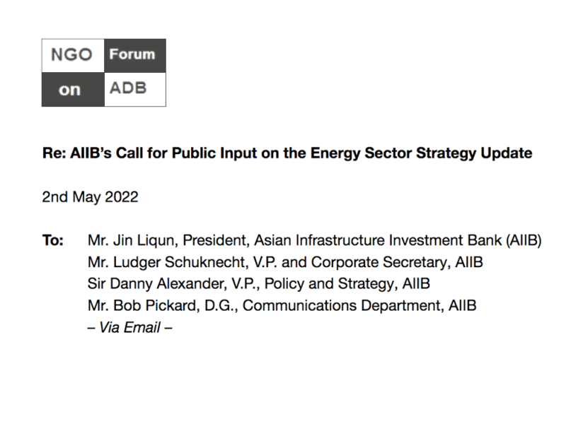 Joint NGO letter to AIIB