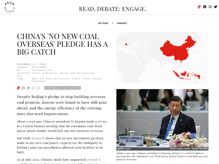 FairPlanet: China’s no new coal overseas pledge has a big catch