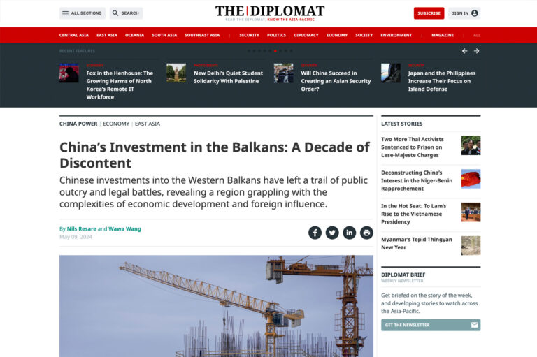 The Diplomat: China’s Investment in the Balkans: A Decade of Discontent